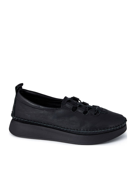 Leather Women's Flat Sandals in Black Color