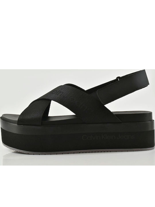 Leder Flache Sandalen für Damen Flatforms in Schwarz Farbe
