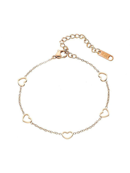 Steel Bracelet Rose Gold Plated 24k Hearts As26224