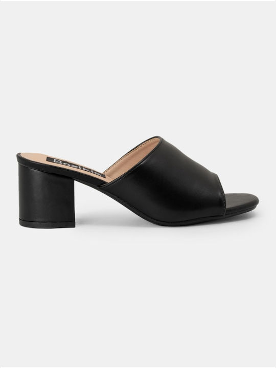 Bozikis Chunky Heel Leather Mules Black