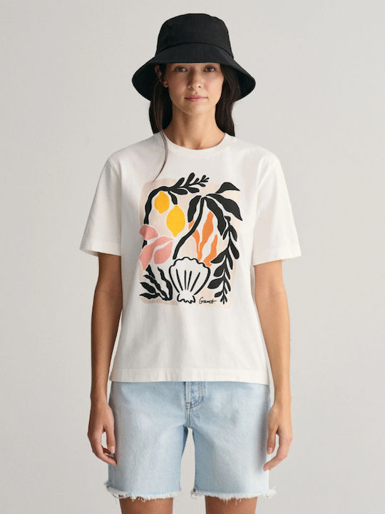 Gant Women's Athletic T-shirt Floral Ecru