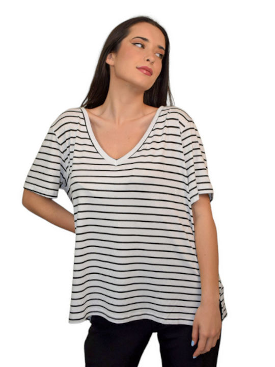 Morena Spain Women's Blouse Short Sleeve Striped White