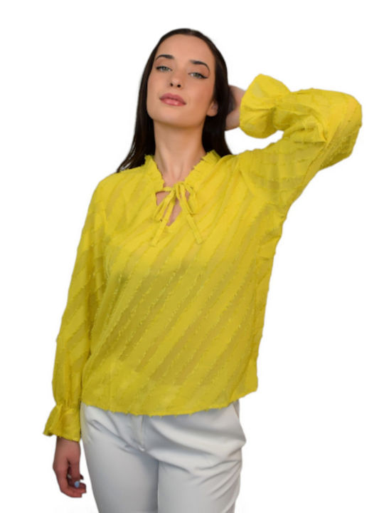 Morena Spain Damen Bluse Langärmelig Gelb