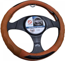 Car Steering Wheel Cover with Diameter 37-38cm Leather Brown with Brown Stitching