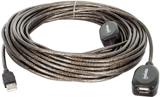 Manhattan USB 2.0 Cable USB-A male - USB-A female Μαύρο 20m 150958