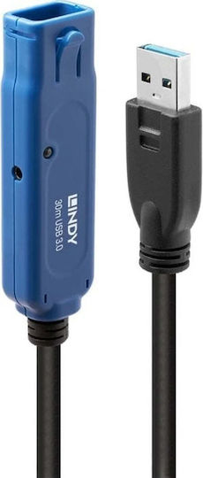 Lindy USB 3.0 Cablu USB-A - USB-A female Negru 30m 43362
