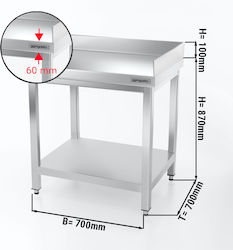 Ggm Gastro Atk77aa Masa de lucru Premium din oțel inoxidabil 700x700 Hls Baza raftului și suportul de sprijin spate + dreapta
