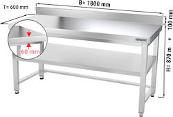 Ggm Gastro Atk186a#vsk186 Masă de lucru Premium din oțel inoxidabil 1800x600 Hlc Baza de bază Raft de sprijin pentru suportul de susținere și bara de întărire