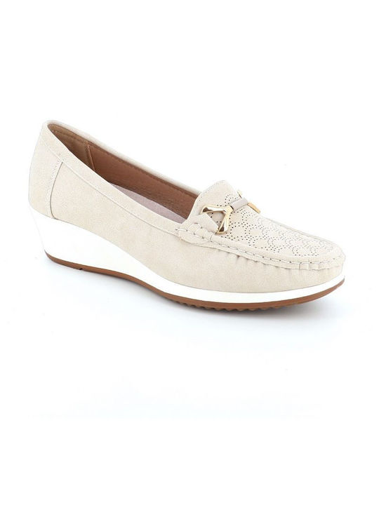 B-Soft Leather Women's Moccasins in Beige Color