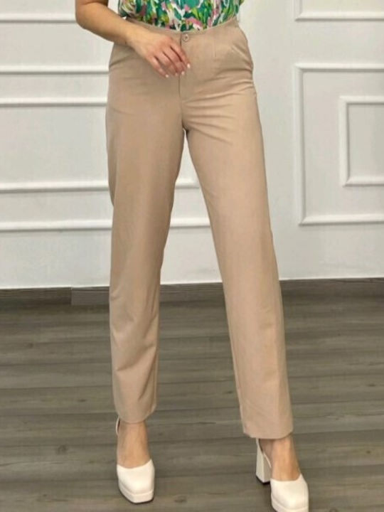 Women's Fabric Trousers Straight Line Beige