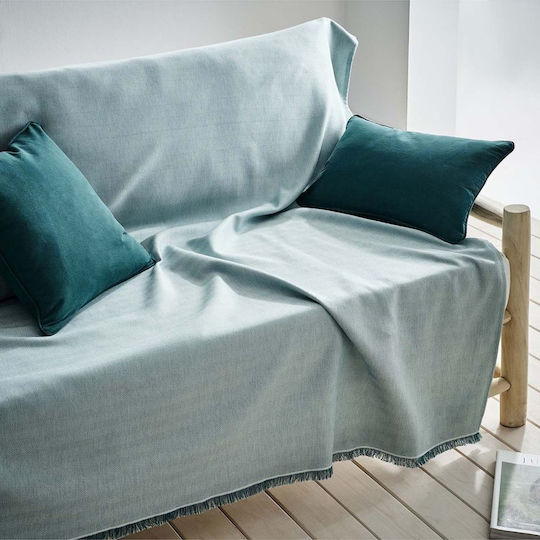 Gofis Home Rene Zweisitzer-Sofa Überwurf Strickware 180x250cm Türkisblau Ss24 732