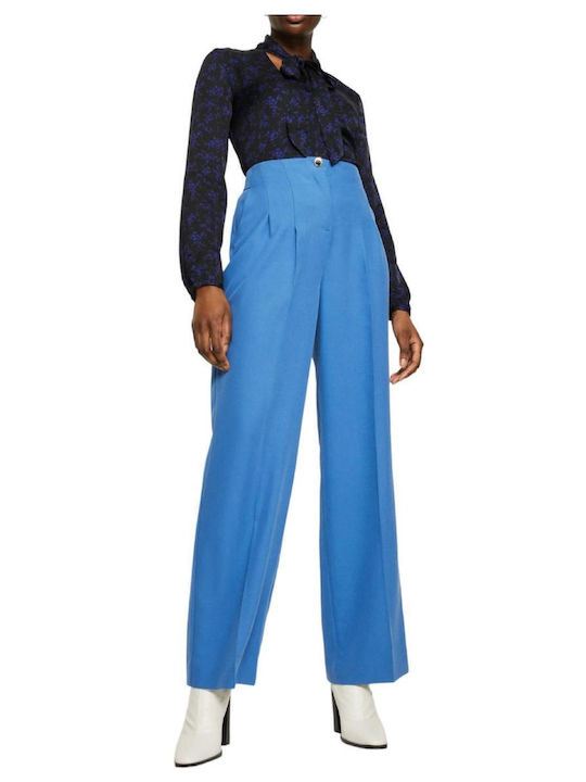 Naf Naf Women's Fabric Trousers Bleu 70's