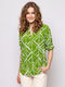 Heavy Tools Damen Bluse mit 3/4 Ärmel & V-Ausschnitt Green