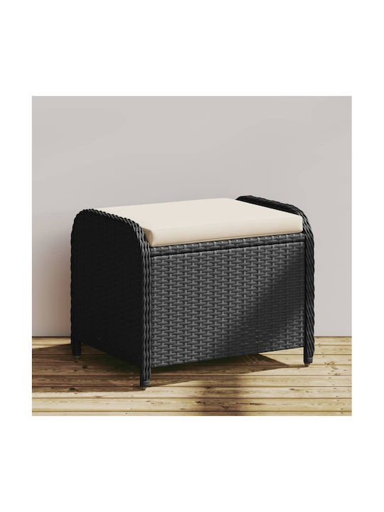 Garden Stool Cube Outdoor Rattan with Cushion Black 58x46x46cm