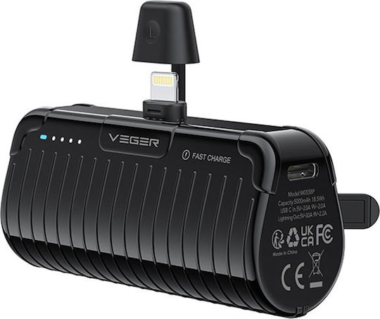 Veger W0558P Power Bank 5000mAh 20W Power Delivery Μαύρο