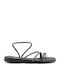 Leather Women's Flat Sandals in Black Color