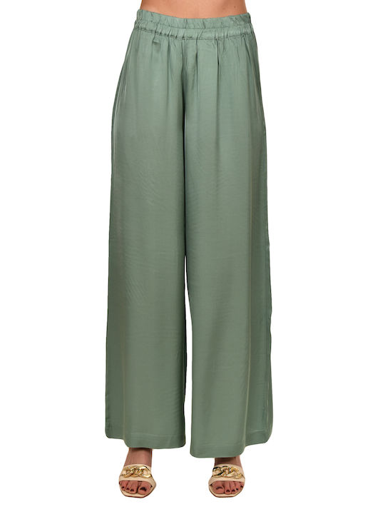 Aggel Women's Satin Trousers in Relaxed Fit Teal