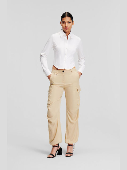 Karl Lagerfeld Women's Linen Cargo Trousers Beige