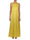 Aggel Maxi Evening Dress Satin with Sheer Lime
