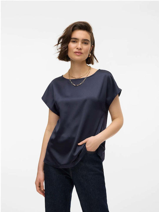Vero Moda Women's Blouse Short Sleeve Navy Blue