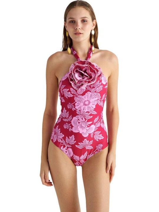 One Piece Swimsuit Floral Burgundy