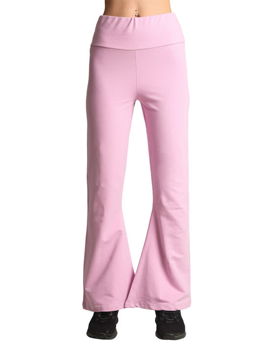 Paco & Co Παντελόνι Γυναικείας Φόρμας Καμπάνα Ροζ