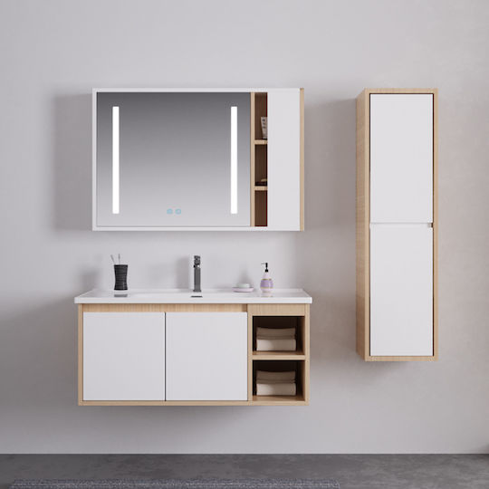 Set Mobilier Vera Blat cu Lavoar, Oglindă & Coloană L100xW48xH135cm Ch.white/sonoma