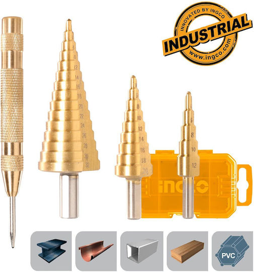 Ingco Set of 4 Conical Drills HSS for Metal 2-32mm