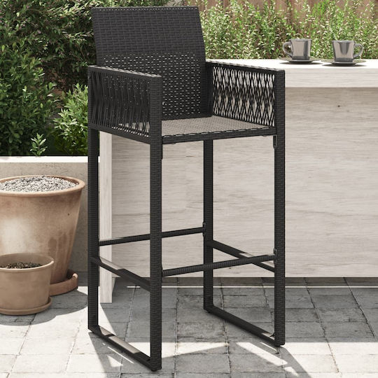 Gartenhocker Bar Außeneinsatz Rattan mit Kissen Schwarz 2Stücke 45,5x49x118cm
