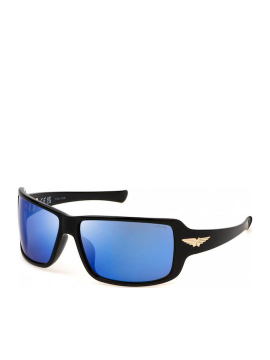 Police Men's Sunglasses with Black Plastic Frame and Blue Mirror Lens PLN37 0Z42