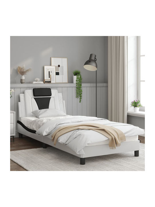 Single Bed Upholstered with White Faux Leather ...