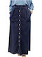 Rosa Shock Denim High Waist Maxi Skirt in Blue color