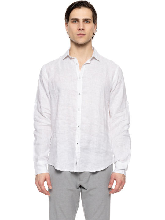 Smart Fashion Μακρυμάνικo Λινό Πουκάμισο Λευκο