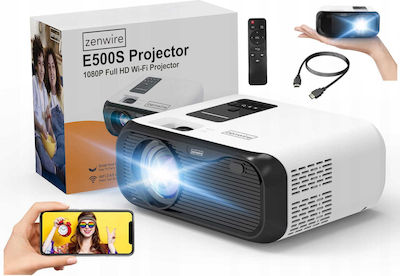 Zenwire E500s Mini Projector 4k Ultra HD LED Lamp Wi-Fi Connected with Built-in Speakers White