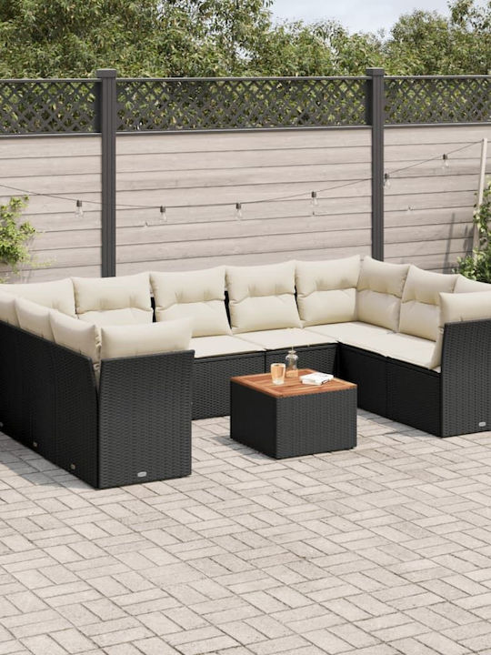 Outdoor Living Room Set with Pillows Black 10pcs