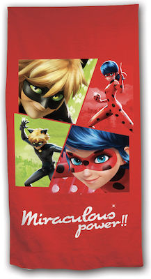 Borea Παιδική Πετσέτα Θαλάσσης Κόκκινη Miraculous Ladybug 140x70εκ.