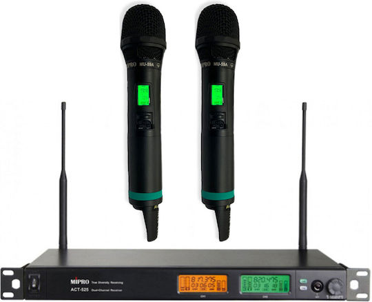 Mipro ACT525H59 Комплект Безжично Δυναμικό Микрофон Ръчно изработено за Вокали в Черен Цвят