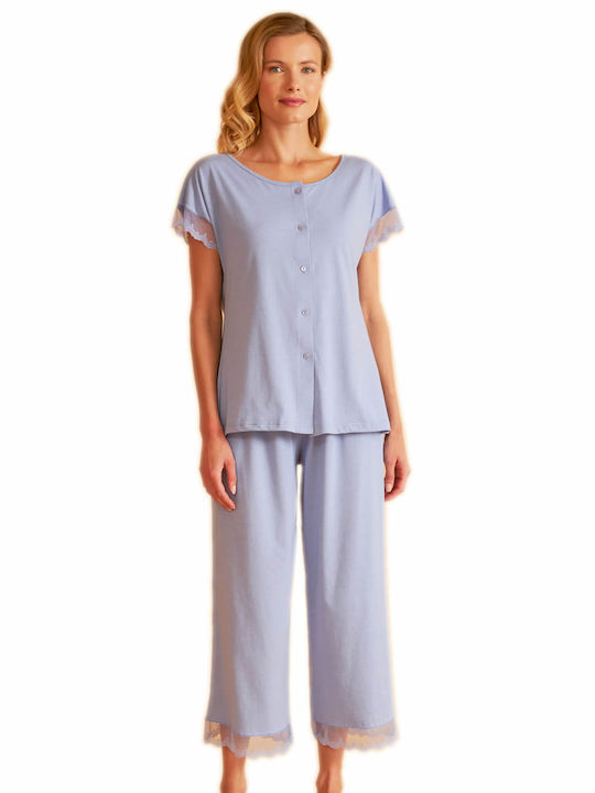 Harmony Sommer Damen Pyjama-Set Baumwolle Lila