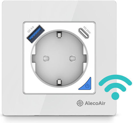 AlecoAir G40 Power Socket Wi-Fi with 2 USB Ports White 1pcs