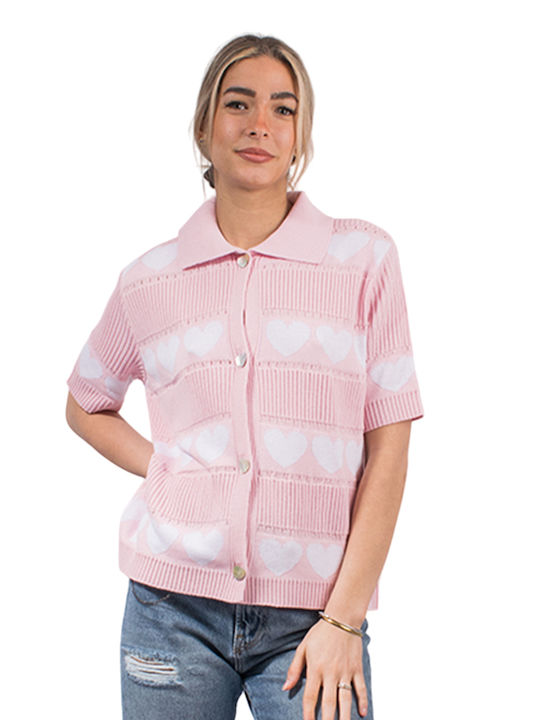 Combos Knitwear Short Women's Knitted Cardigan PINK S4MICP0020