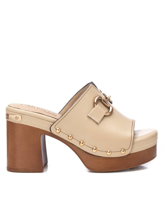 Carmela Footwear Leder Mules mit Absatz in Beige Farbe