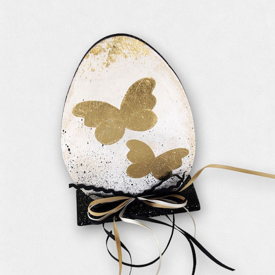 Artifact Ξύλινο Διακοσμητικό Αυγό Λευκό “white Butterflies” 10cm X 13cm
