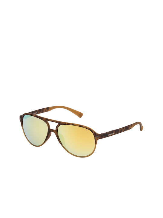 Police Unisex Sonnenbrille mit Braun Schildkröte Kunststoff Gestell und Gelb Spiegel Linse SK0475 9EG