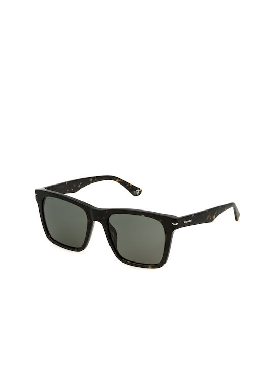 Police Men's Sunglasses with Brown Tartaruga Plastic Frame and Green Polarized Lens spln35 714p