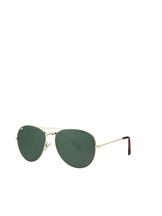 Zippo Men's Sunglasses with Gold Metal Frame and Green Lens OB36-32