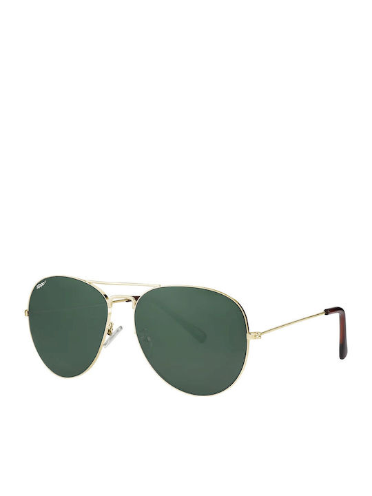Zippo Men's Sunglasses with Gold Metal Frame and Green Lens OB36-32