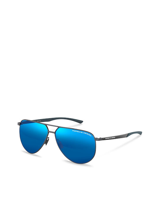 Porsche Design Men's Sunglasses with Gray Metal Frame and Blue Mirror Lens p8962 c