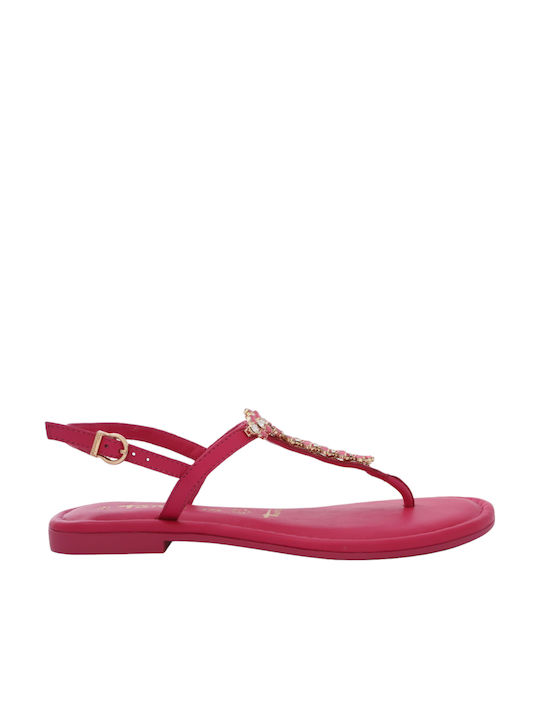 Tamaris Leather Women's Flat Sandals in Fuchsia Color