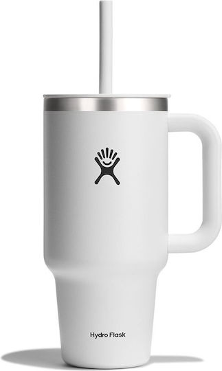 Hydro Flask Travel Tumbler Handled Tumbler Thermos Stainless Steel 946ml White with Straw and Handle