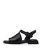 Marco Tozzi Leather Women's Flat Sandals in Black Color